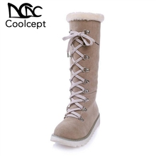 CoolCept Vintage Women Knee Snow Boots Rivet Thick Fur Shoes Women Winter Flats Boots Plush Warm Lady Shoes Size 34-43 2024 - buy cheap