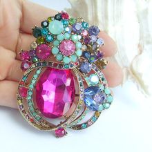 2.76 Inch Gold-tone Multicolor Rhinestone Crystal Flower Brooch Pendant Art Decorations EE06590C6 2024 - buy cheap