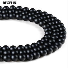 REGELIN Natural Stone 4-14mm Round Matte Wholesale Black Beads Dull Polish Onyx Carnelian Black Stone Beads for jewelry making 2024 - buy cheap