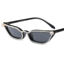 Óculos de sol tipo olho de gato, óculos escuros pequenos, retrô, vintage, de strass, uv400, luxuoso 2024 - compre barato