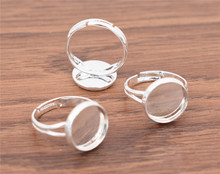 12mm 10 pçs anel ajustável em latão banhado a prata brilhante configurações em branco/base, cabochões de vidro de 12mm, botões; aro de anel 2024 - compre barato