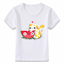 Camiseta con estampado de gato y sandía para niños y niñas, ropa para niños y niñas, prenda de vestir, oal297 2024 - compra barato