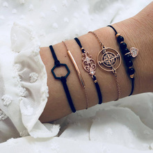 Personality Compass Totem Hollow Black Hexagon Chain Bracelet Set for women Zircon Love Beaded Pendant Bracelets & Bangles Gift 2024 - buy cheap