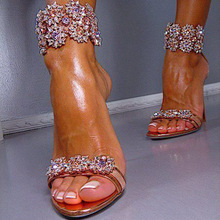 Sandalias de tacón alto con diamantes de imitación para mujer, calzado Sexy con hebilla y correa de cristal, para boda, envío directo 2024 - compra barato