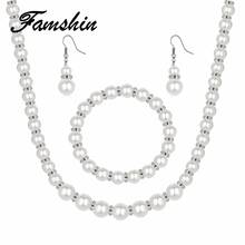 FAMSHIN Charms Trendy Simulated Pearl Jewelry Sets for Women Crystal Ball Pendant Necklaces Earrings Bracelet Wedding Jewelry 2024 - buy cheap