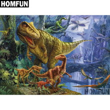 Homfun quadrado completo/broca redonda 5d diy pintura de diamante "floresta dinossauro" bordado ponto cruz 5d decoração de casa presente a05046 2024 - compre barato