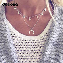 Docona Bohemian Silver Color Wafer Horn Pendant Necklace for Women Charms Layered Necklaces Boho Jewelry Collars 6376 2024 - buy cheap