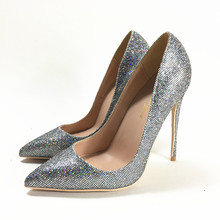 Keshangjia New Spring Colorful Sequins Thin Heels Lady Pointed Toe Mouth Low Big Size 43 44 High 12cm 10cm 2024 - buy cheap
