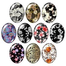 Beleza flores pintura padrões 13x1 8mm/18x2 5mm/30x40mm mista oval foto de vidro cabochão demonstração plana volta jóias descobertas 2024 - compre barato