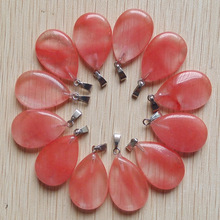 2018 Fashion bestselling top quality natural watermelon red stone flat water drop charms pendants jewelry  50pcs wholesale free 2024 - buy cheap