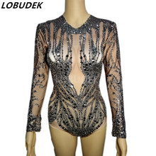 Performance brilhante strass mulheres bodysuit alta elasticidade malha cristal brilhante macacão singer boate ds dj fantasias 2024 - compre barato