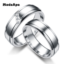 Madape moda anéis de casamento anel de aço inoxidável feminino masculino anel de promessa zircônia cúbica casal jóias promoção vendas 2024 - compre barato