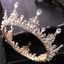 New Style Fashion Gold Crystal Wedding Crown Tiara Hair Jewelry Round Rhinestone Pink Beads Bridal Headpieces Hair Accessories 2024 - buy cheap