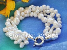 Collar de perlas de agua dulce de arroz redondo blanco de 4 filas de 8" 2024 - compra barato