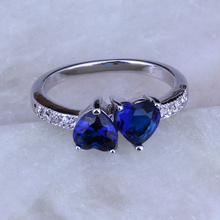 Monólogo romântico coração azul cristal cor de prata, joias de anéis, presente grátis bolsa j0199 2024 - compre barato