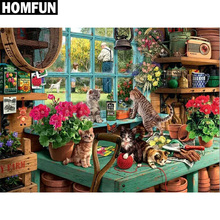 Homfun quadrado completo/broca redonda 5d diy pintura de diamante "gatos e flores" 3d bordado ponto cruz 5d decoração presente a00491 2024 - compre barato