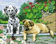 Два щенка картина по номерам ручная роспись Раскраска по номерам на холсте настенные картинки для гостиной 2024 - купить недорого