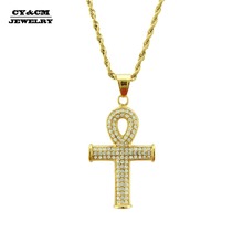 CY & CM в стиле хип-хоп, египетский крест, полный горный хрусталь, мужские подвески, брелок для жизни, ожерелье, женское золото, шарм, ювелирное изделие, подарок 2024 - купить недорого