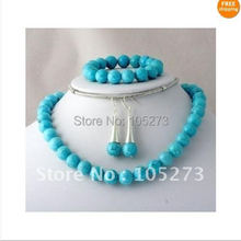 Atacado! conjunto de jóias 10mm redondo shaper azul turquesa colar pulseira brinco moda jóias frete grátis nf299 2024 - compre barato