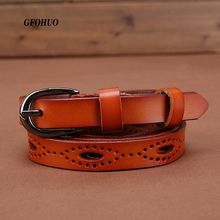 GFOHUO-cinturones de lujo para mujer, marca famosa, cinturón Delgado ahuecado con hebilla de Pin, cinturón de cuero genuino para mujer 2024 - compra barato