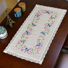 Toalha de mesa bordada com flores de linho e algodão-frete grátis 2024 - compre barato