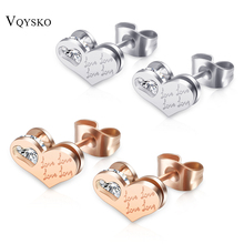 Heart Design Stainless Steel Stud Earrings Hot Sale Women Crystal Rose Gold Stud Fashion Earrings 2024 - buy cheap