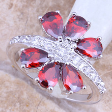 Deslumbrante anillo para mujer, chapado en plata, rojo, granate, blanco, CZ, talla 6 / 7 / 8 / 9 R1414 2024 - compra barato