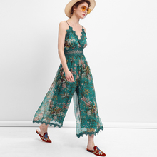 Monos de gasa con estampado Floral verde para mujer, trajes sexys con espalda descubierta sin mangas y cuello en V profundo, de encaje para verano, elegantes, 2018 2024 - compra barato