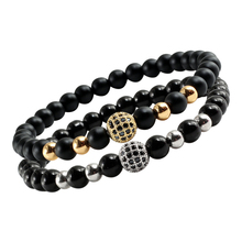 New Men Natural Stone Bracelet Charm Women Rose Gold CZ Ball Matte Black Beads Bracelets Bangles Couple Fashion Jewelry 2024 - buy cheap