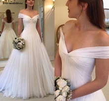 2020 Off Shoulder Plus Size Wedding Dresses Bridal Gowns  A-Line Sweep Train Tulle Pleats Customized Elegant Robe De Mariee 2024 - buy cheap