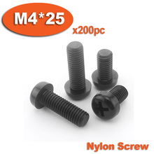 200pcs DIN7985 M4 x 25 Black Plastic Nylon Pan Head Phillips Screw Cross Recessed Raised Cheese Head Screws 2024 - buy cheap