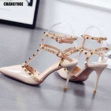 2019 Sexy Women Shoes Fashion Pumps Shoes Sexy Pointed Toe Rivet Women Shoes Thin Heels Hollow Super High Heel Shoes 2024 - buy cheap