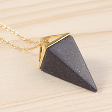 Colgante de pirámide cuadrada de Color oro amarillo claro, collar de Piedra de Arena azul, amuleto, joyería, 1 unidad, 100 2024 - compra barato
