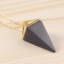 100-Unique 1 Pcs Light Yellow Gold Color Square Pyramid Pendant Blue Sand Stone Necklace Amulet Jewelry 2024 - buy cheap