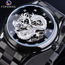 Forsining-Reloj de pulsera mecánico automático para hombre, cronógrafo con correa de acero inoxidable, resistente al agua, esqueleto plateado 2024 - compra barato