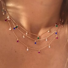 35+10cm extend chain green blue red baguette drop charm statement choker necklace 2024 - buy cheap