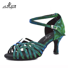Ladingwu 2018 New Green Flash Cloth Salsa Dance Shoes Soft Bottom Latin Kizomba Tango Ballroom Dance Shoes Heel 6/7.5/8.5/10cm 2024 - buy cheap