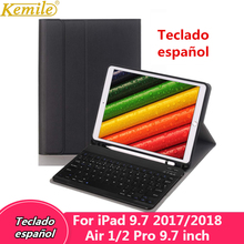 Spanish Keyboard case For iPad 6th 9.7 2018 Case Bluetooth Keyboard W Pencil holder Stand Cover For iPad Air 1/2 Pro 9.7 Case 2024 - buy cheap