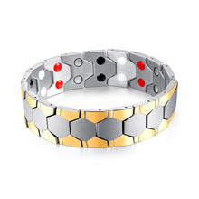 Pulseira masculina com pedra magnética vermelha, bracelete dourado e prateado, 21cm para presente 2024 - compre barato