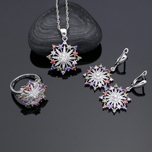 Conjuntos de joyas de plata 925 de circonia cúbica Multicolor para mujer, accesorios de boda, pendientes con Colgante de Piedra, conjunto de anillo y collar 2024 - compra barato