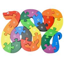 Дети деревянные 26 букв алфавитно-Цифровые головоломки игрушки Обучающие игрушки для детей милая деревянная головоломка в форме змеи развивающая игрушка на день рождения 2024 - купить недорого