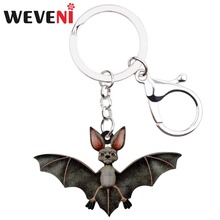 WEVENI Acrylic Halloween Fashion Bat Key Chain Pendant Ring Animal Jewelry For Women Girls Cheap Bag Car Wallet Charm Drop Ship 2024 - buy cheap