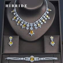 HIBRIDE 3 шт. Роскошный желтый фианит женский ювелирный набор свадебные модные ювелирные изделия свадебный комплект с ожерельем для вечеринки N-335 2024 - купить недорого