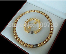 Jewelry 00797 Rare 10mm Real South Sea Golden Shell Pearl Necklace Bracelet Earrings Set AAA 2024 - buy cheap