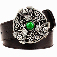 Retro women leather belt metal buckle carve Celtic knot pattern weave belts trend punk rock strap decoration belt gift for women 2024 - buy cheap