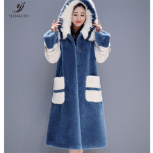 Fur Coat Female 2019 Winter Fashion New Loose Hooded Fur Collar Color Matching Faux Fur Long Sleeve Temperament Coat H00379 2024 - buy cheap