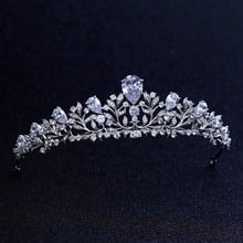 Accking Wedding Bridal Bridesmaid Flower Cubic Zirconia Girls white plated zircon tiara crown headwear 2024 - buy cheap