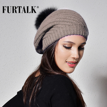 Furhabla-boina de invierno para mujer, gorro de piel de conejo, gorro de punto con pompón, para niña y mujer 2024 - compra barato