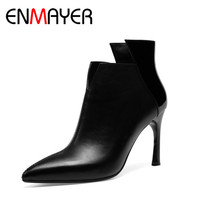 Enmayer-sapatos femininos de salto alto em couro legítimo com ponta fina, sexy, inverno, festa de inverno, capinação, sapatos, cy067 2024 - compre barato