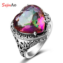 Szjinao Charm 925 Sterling Silver Ring  Vintage Topaz Rainbow Love Heart Ring Eternity Wedding Engagement Jewelry For Women 2020 2024 - buy cheap